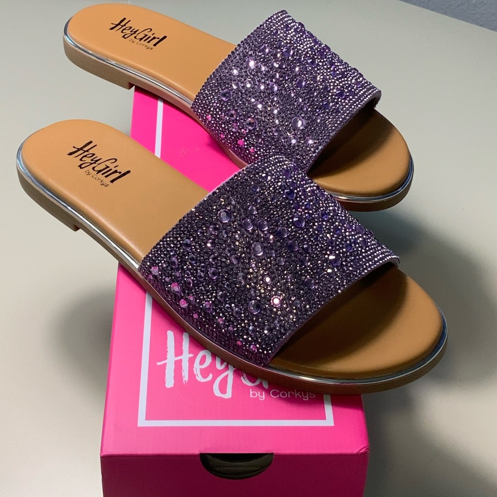 NEW Hey Girl by Corkys Purple Rhinestone Pizzazz Sandals - Size 7